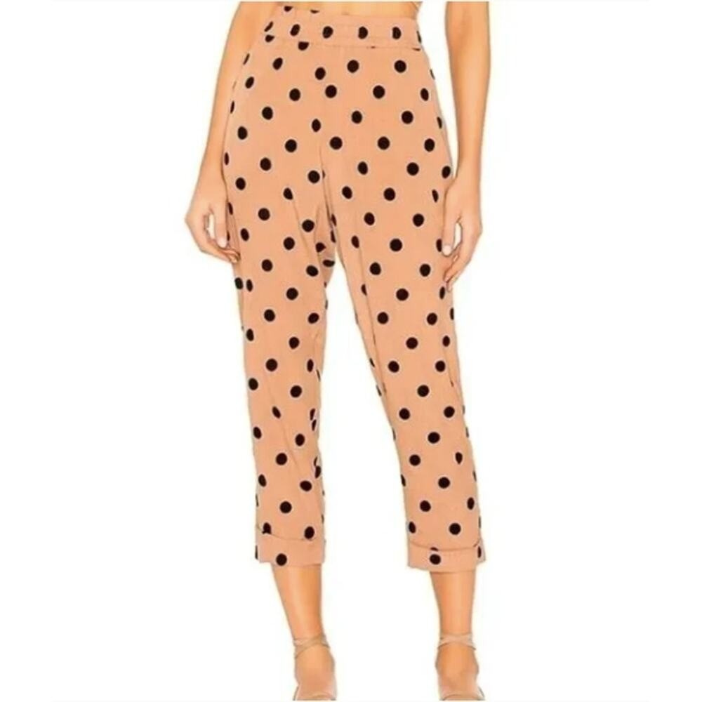 Beach‎ Riot Tan Black Polka Dot High Waist Cropped Tapered Pants Medium BR128811